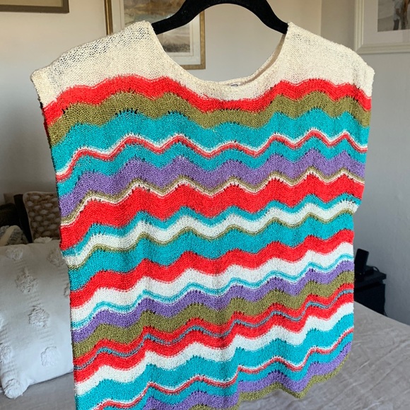Campus Casuals of California Tops - Vintage Vibrant Knit Woven 70s 80s Colorful Short Sleeve Crop Top